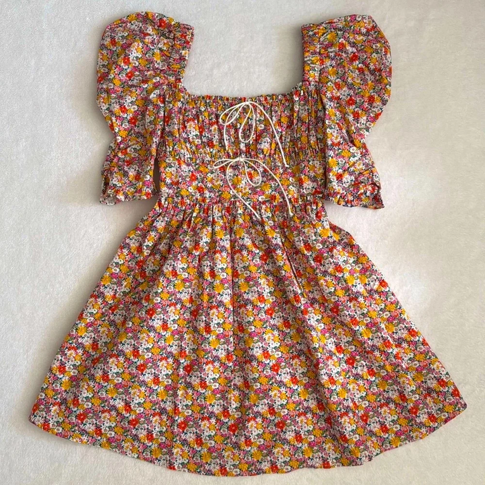 {NWT} For Love & Lemons | Libby Floral Babydoll Puff Sleeve Mini Dress (XXS/0) - Picture 3 of 16